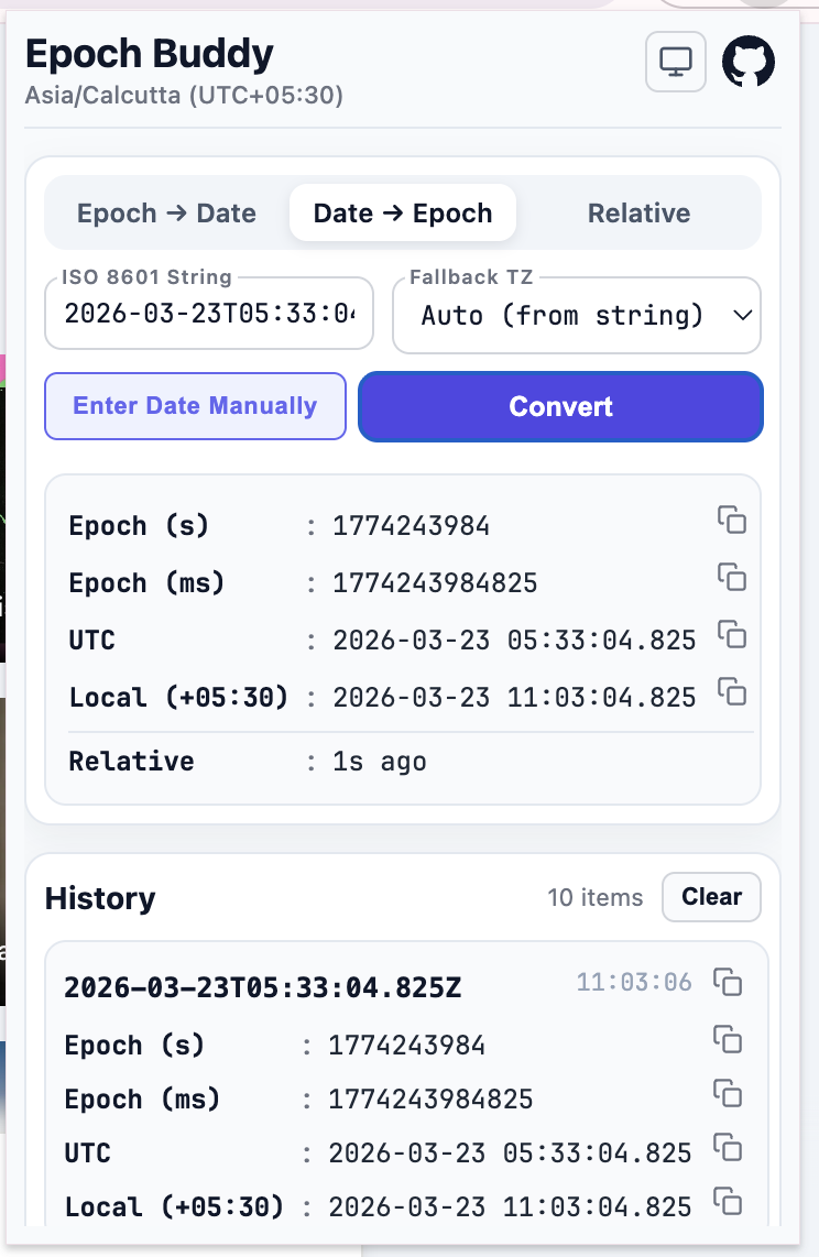 Date to Epoch ISO String Mode