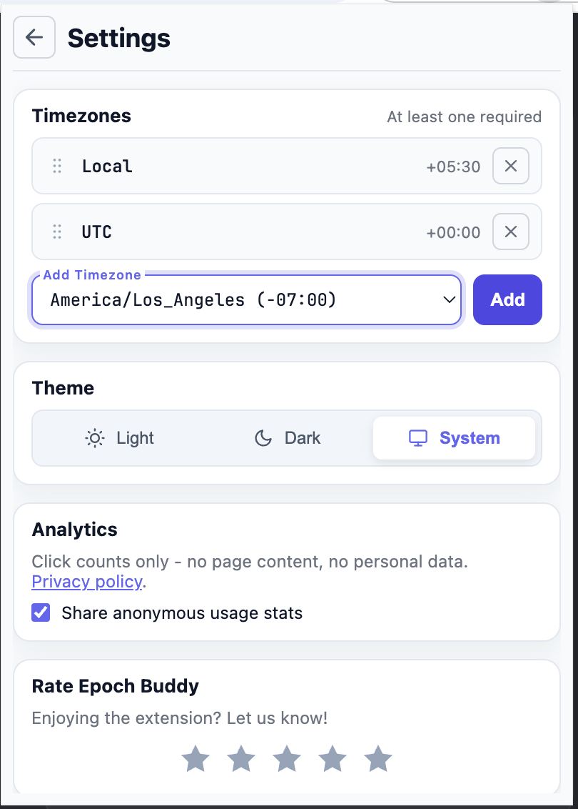 Settings Page